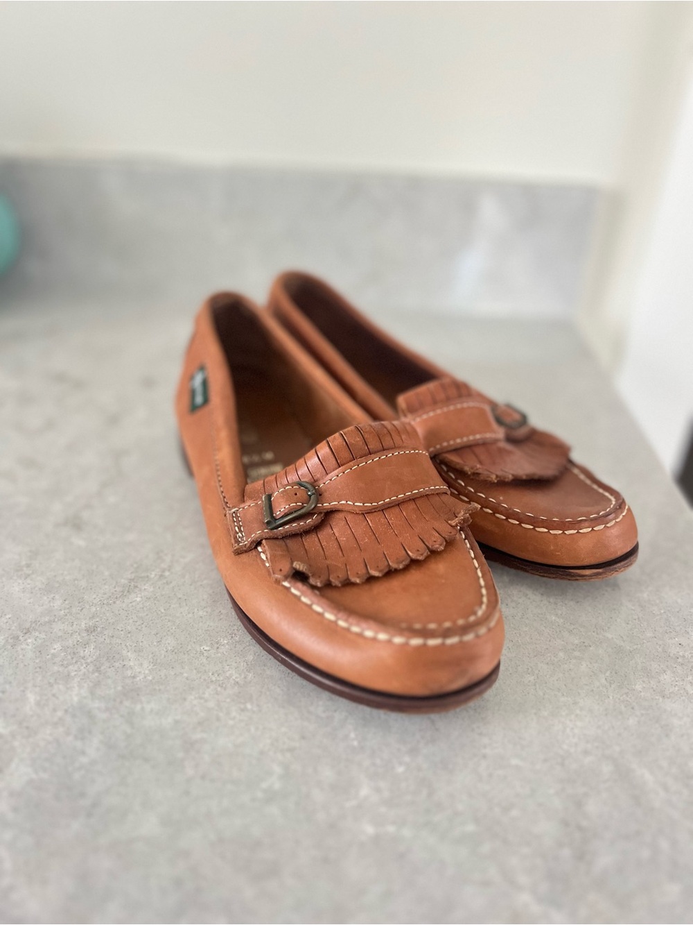 Brown Leather Fringe Vintage Loafers